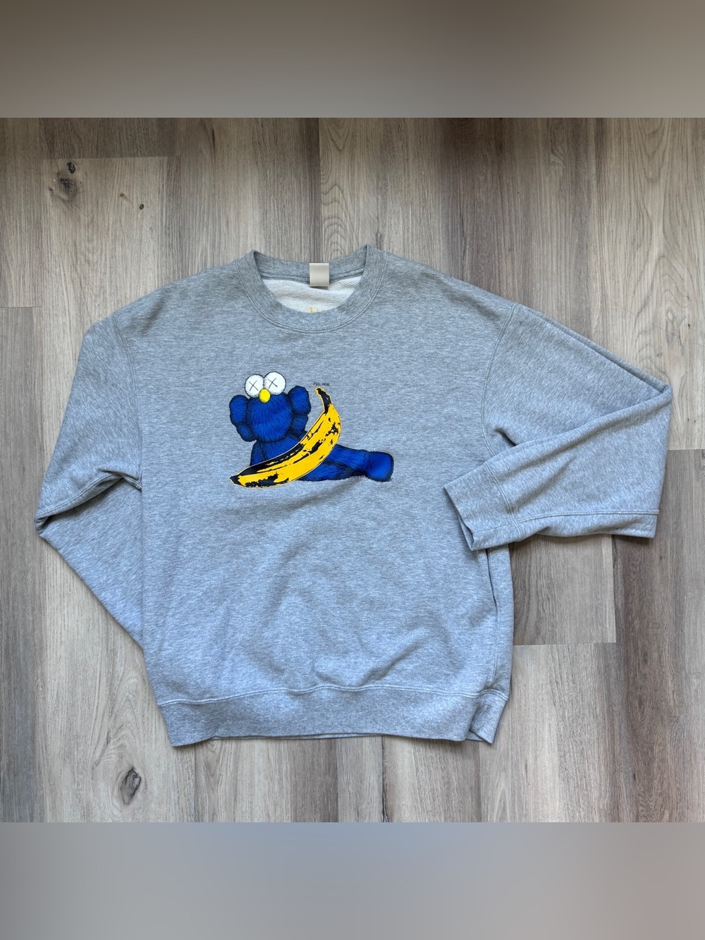 Uniqlo Kaws x Warhol Men's Grey Graphic Pullover Cookie Monster Sweatshirt Small